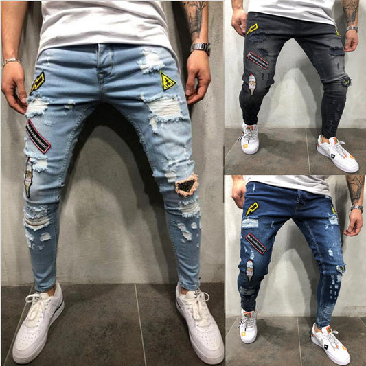 Blue ripped logo jeans